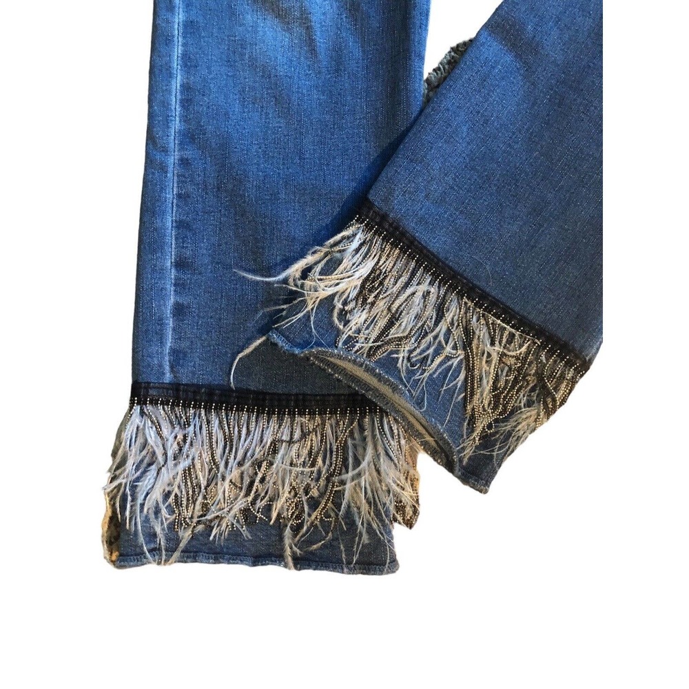 LUXE MODA Chic Embellished Denim High Rise Straight Size 10 Med Wash Unique Jean